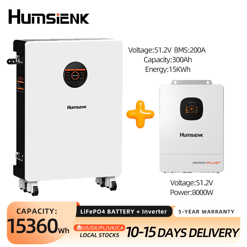 Mppt Hybrid Inverter 48V 8Kw 3 Phase - Batteria LiFePO4 Humsienk 48V 300Ah con