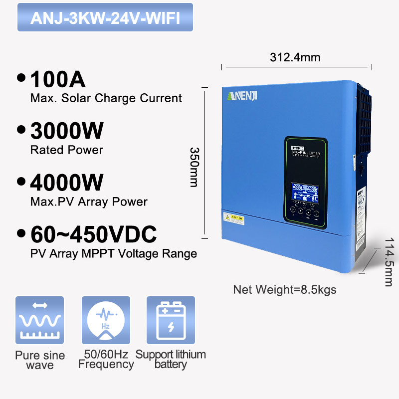 Inverter Pure Sine Wave 60Hz 120V 3000W - Inverter solare ibrido off-grid 24V 3000W