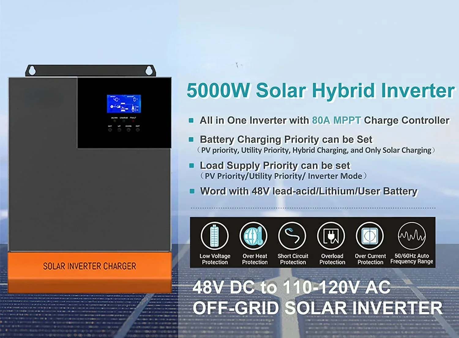 5.5kW MPPT 100A ottico 220V 48 - Hybrid Solar Inverter 5.5Kw Mppt 48V recensione e prezzo